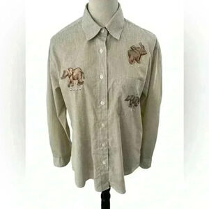 Las Olas Men’s Small Button Down Shirt Elephant Patches and Gold Accents